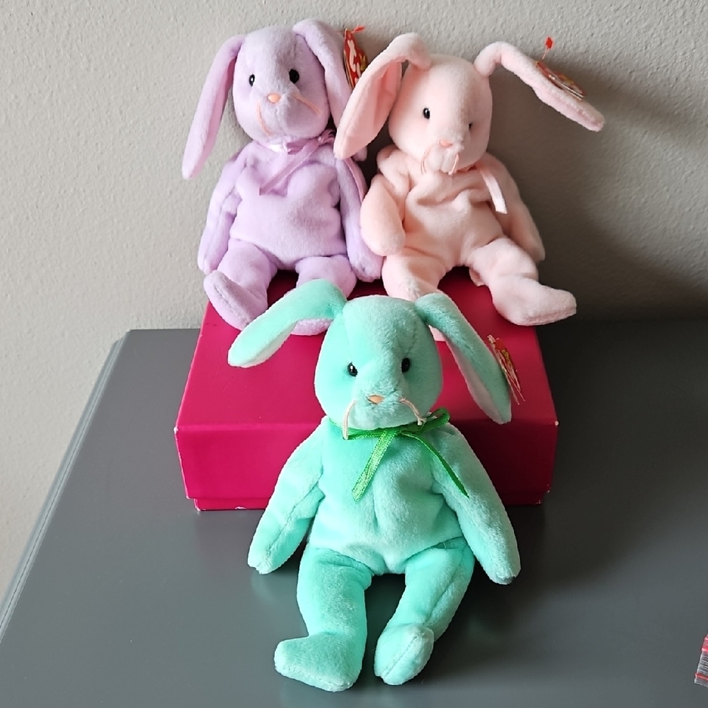 TY Beanie Babies. Bunny Trio - Purple, Pink, and Green